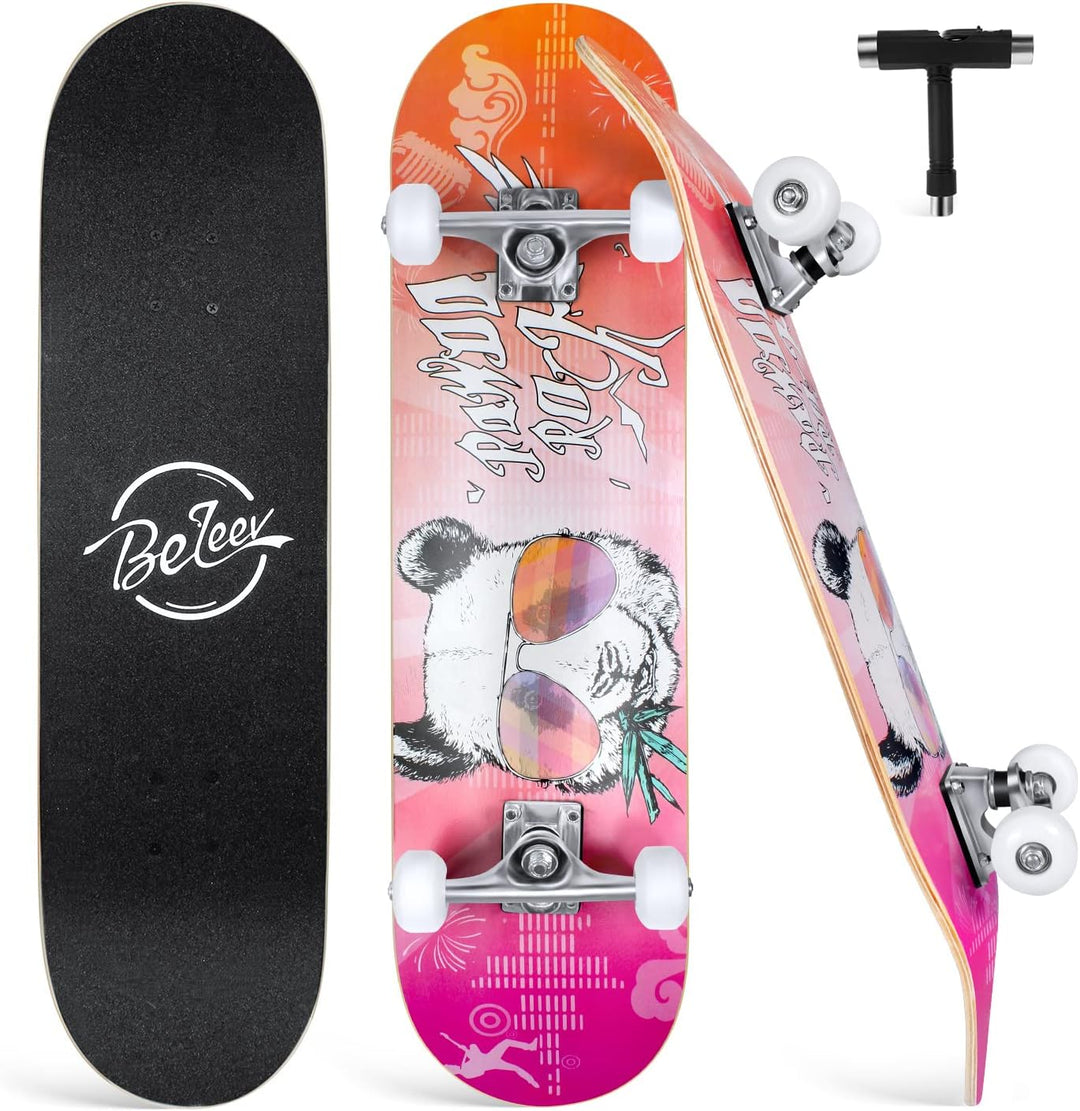 BELEEV Skateboard 31x8 Zoll Komplette Cruiser Skateboard für Kinder Jugendliche Erwachsene, 7-Lagige