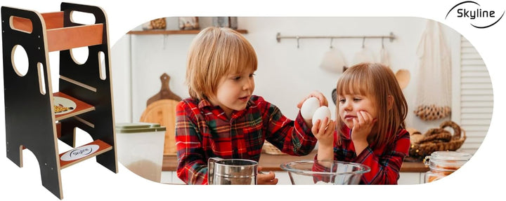 Skyline Lernturm aus Holz Für Kinder Baby I Lernstuhl Montessori I Küchenhelfer mit Verstellbarer Hö