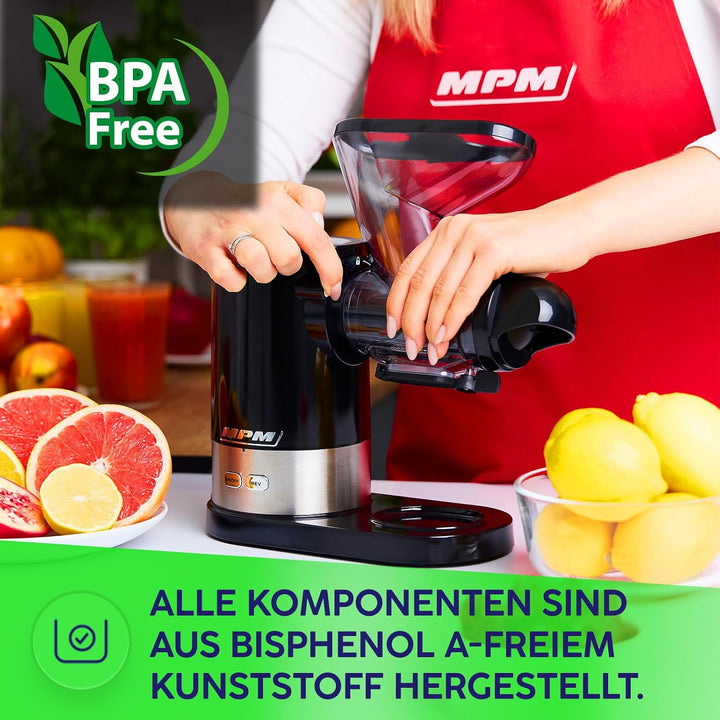 MPM Slow Juicer MSO-17 mit 450 W, 60 U/min und Zwei Einfüllöffnungen | Entsafter Gemüse und Obst, 11