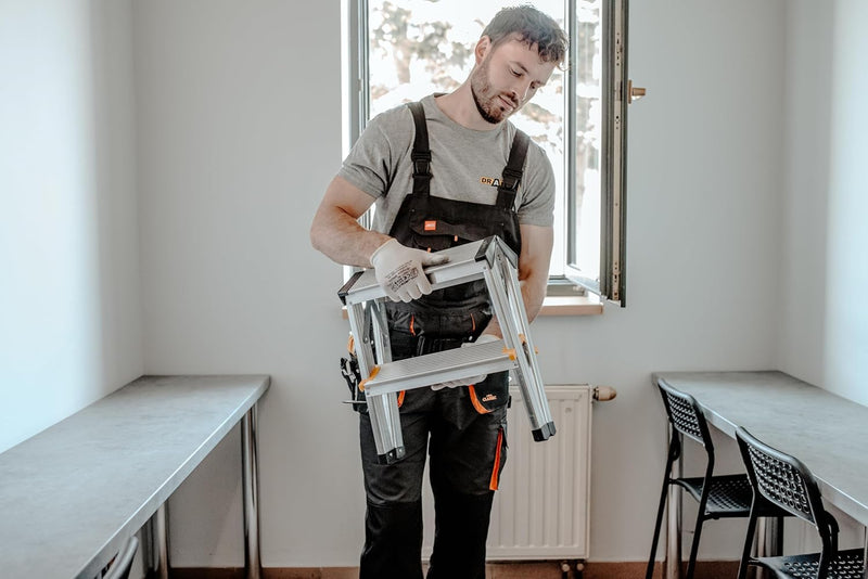 DRABEST Alu Leiter Klappbar 2 x 2 Stufen Zweiseitige Klappleiter Doppelstufenleiter max 150 kg TÜV Z