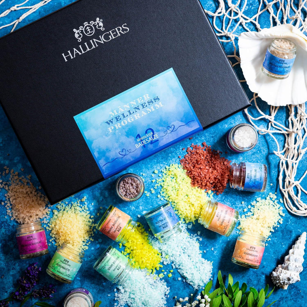 Hallingers® 12er Badesalz-Geschenk-Set mit Totes Meer-Salzen (420g) - Männer-Wellness-Programm (Set)