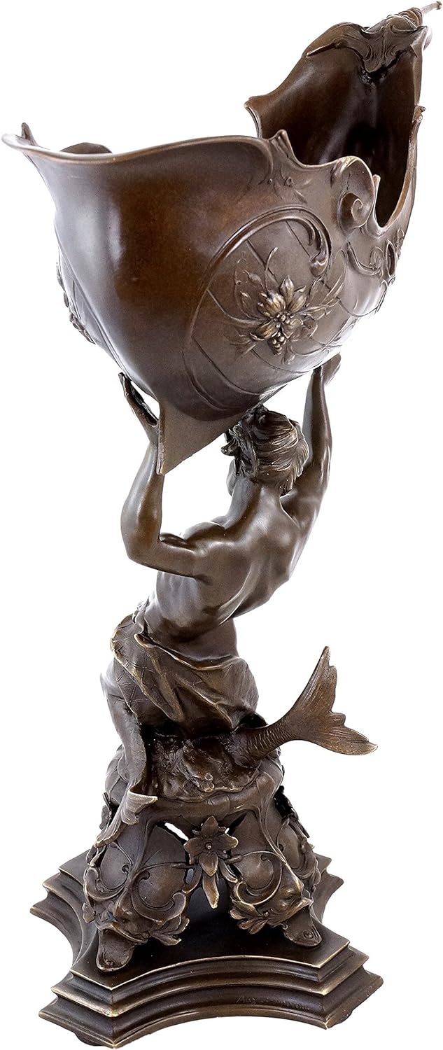 Kunst & Ambiente - Wassermann mit Bronzeschale - Jugendstil Tafelaufsatz in Bronze - Skulpturen kauf