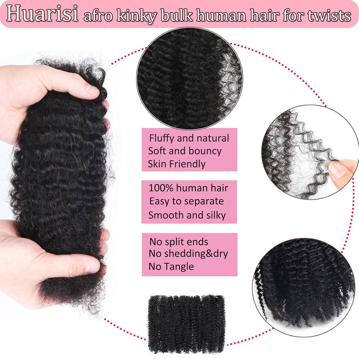 Huarisi Afro Kinky Bulk Human Hair Extensions Schwarz für Dreadlocks Mini Twist Braids Sister Locs u