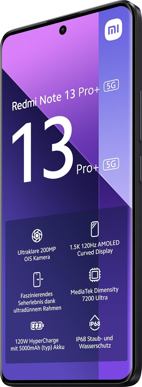 Xiaomi Redmi Note 13 Pro+ 5G Smartphone, 8+256GB Handy ohne Vertrag, Schwarz Black 8+256 Note 13 Pro