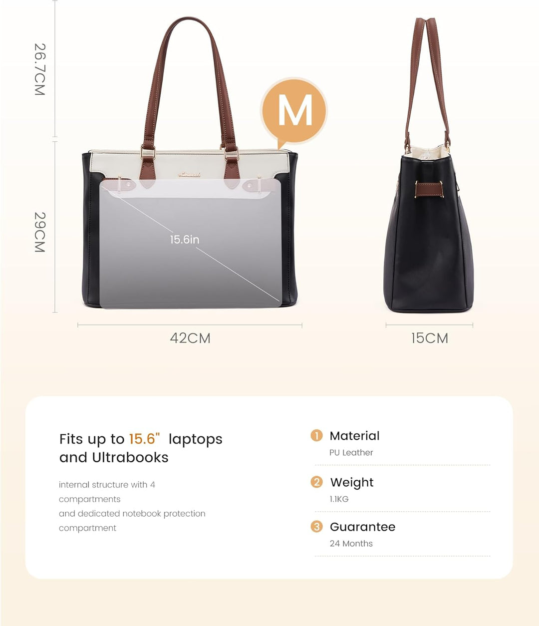 LOVEVOOK Handtasche Damen Mittelgross, 15,6" Shopper Tasche Arbeitstasche Elegant Laptoptasche Gross