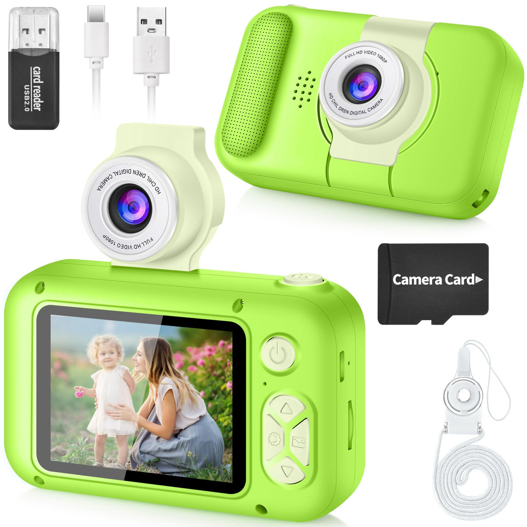 ARNSSIEN Digitalkamera für Kinder Kamera,2,4" IPS Kinderkamera mit 180°Flip | 1080P videokamera &amp; Se
