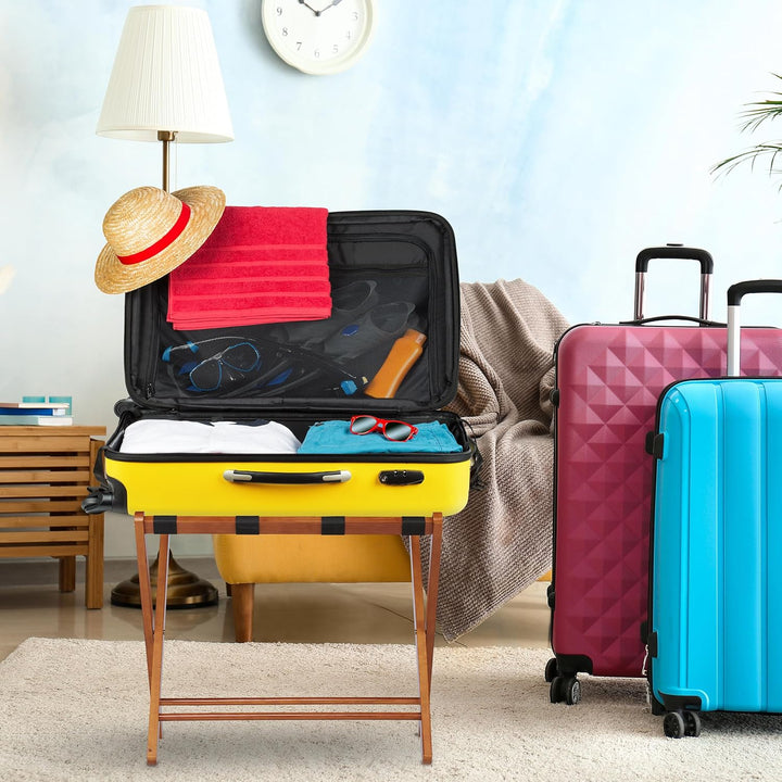 Relaxdays Kofferständer Holz, 2er Set, klappbare Gepäckablage, HxBxT: 54 x 66 x 48 cm, Kofferaufbewa