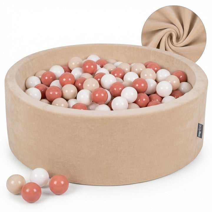 KiddyMoon Rund Bällebad Velvet Bällepool 90X30cm/300 Bälle ∅ 7Cm Ballgruben Für Babys Spielbad Klein