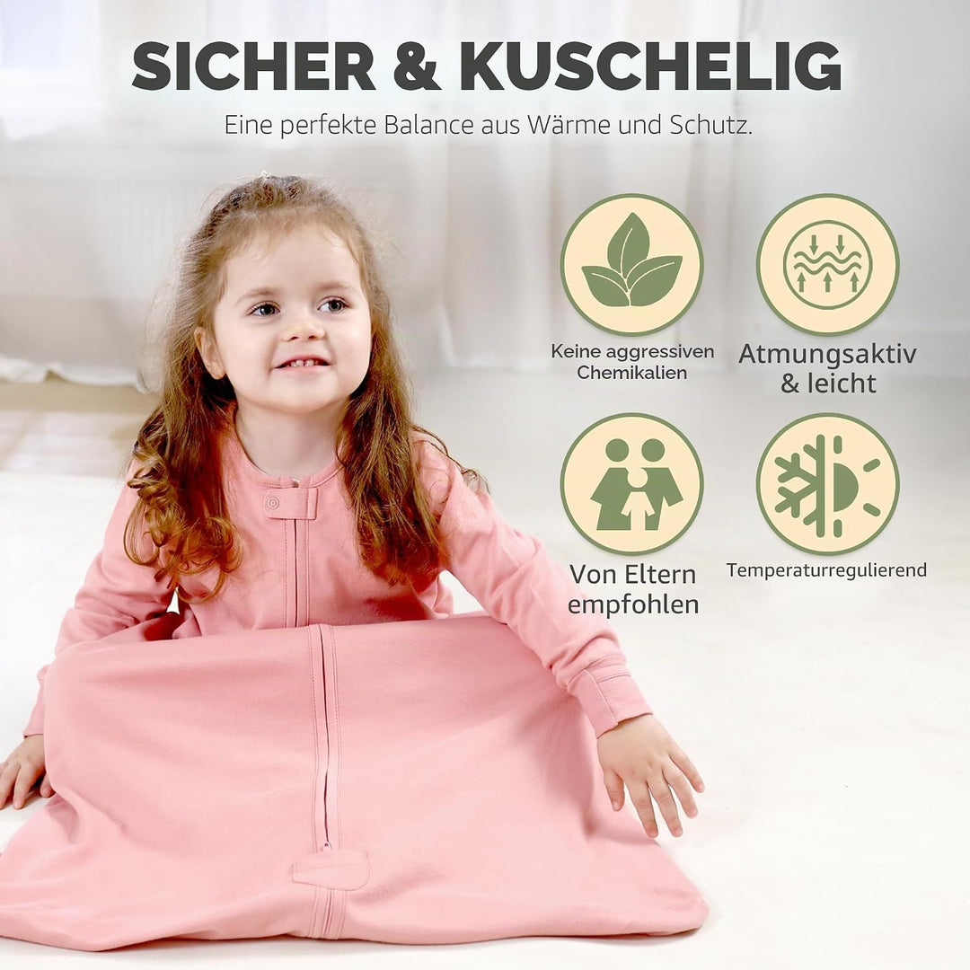 Mama Cheetah Baby Schlafsack mit Ärmeln, 0.5 TOG Bio-Baumwolle Wearable Blanket und Zwei-Wege-Reissv