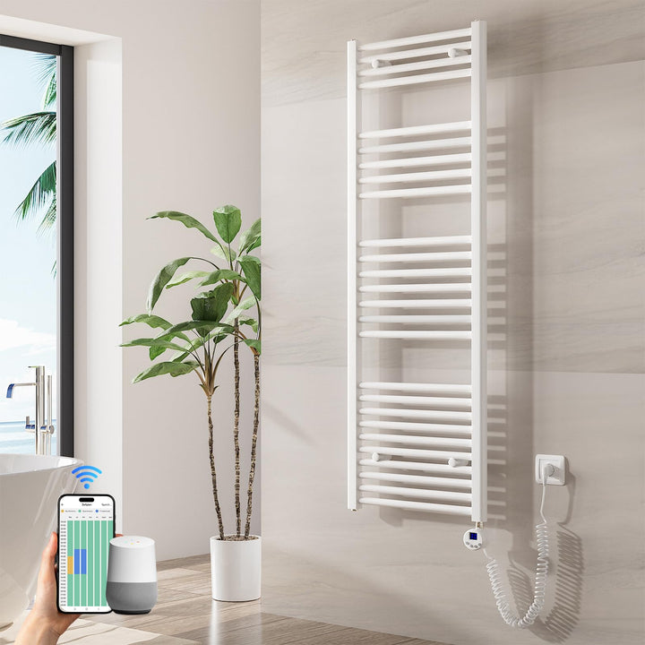 Heilmetz Badheizkörper Elektrisch mit Smart WiFi Heizstab 600W Leistung 1400 x 500 mm Weiss Gerade B