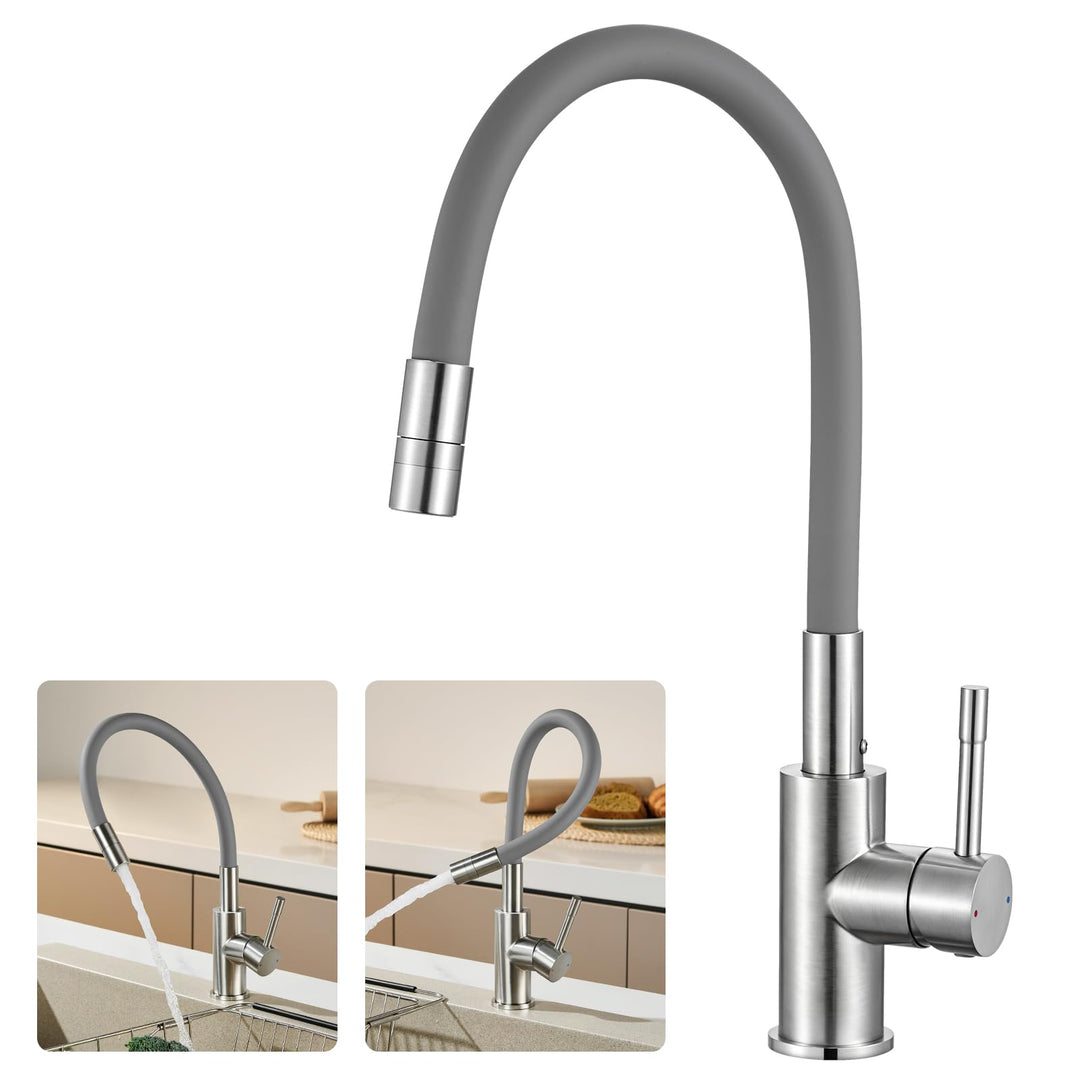 CECIPA Flexibler Küchenarmatur Grau, Wasserhahn Küche mit 2 Strahlarten, Mischbatterie Küche, Spülti