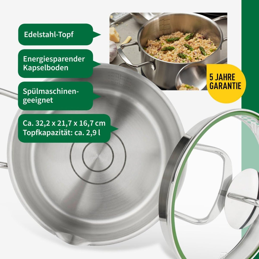 FACKELMANN Chefkoch Topf Ø20 cm München aus Edelstahl – Hochwertiger Kochtopf Ausschüttfunktion – Fü