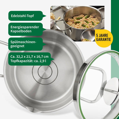 FACKELMANN Chefkoch Topf Ø20 cm München aus Edelstahl – Hochwertiger Kochtopf Ausschüttfunktion – Fü