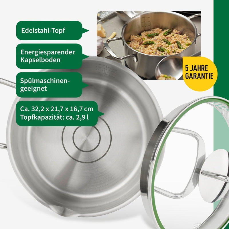 FACKELMANN Chefkoch Topf Ø20 cm München aus Edelstahl – Hochwertiger Kochtopf Ausschüttfunktion – Fü
