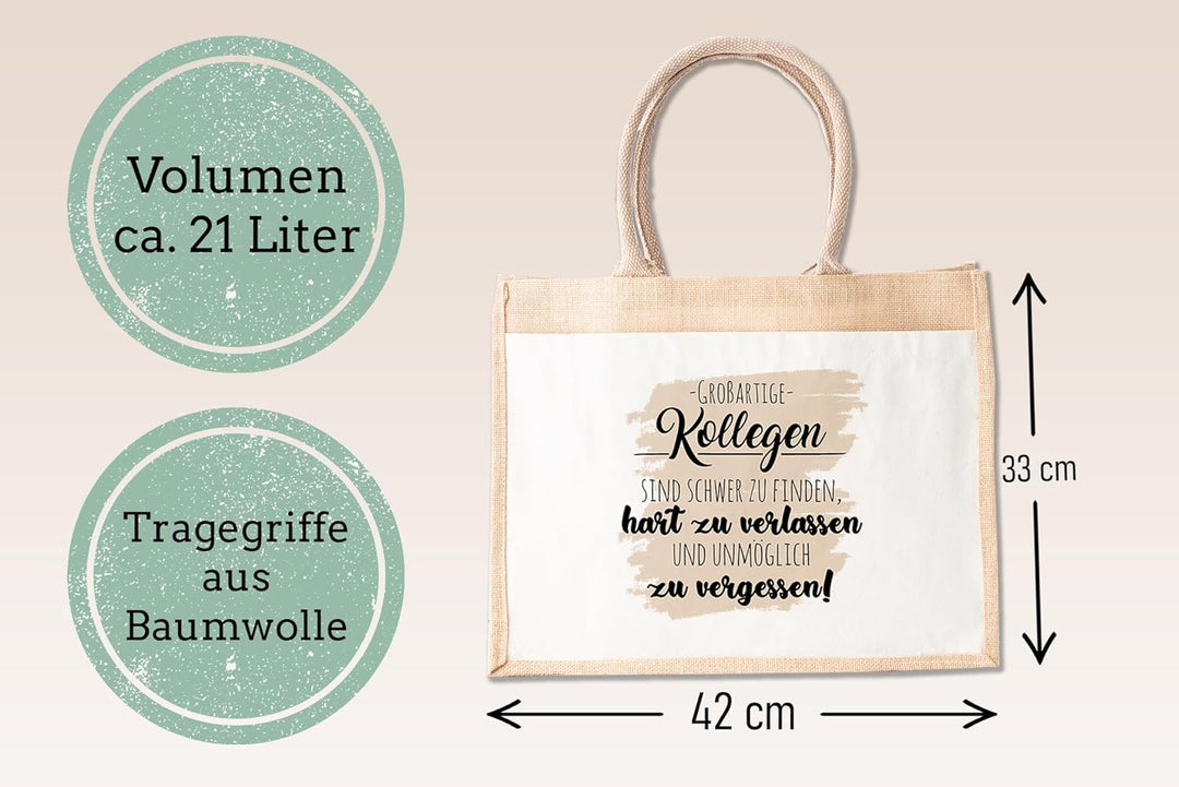LIEBTASTISCH - Nachhaltige Jutetasche - Grossartige Kollegen sind schwer zu finden - Geschenkidee zu