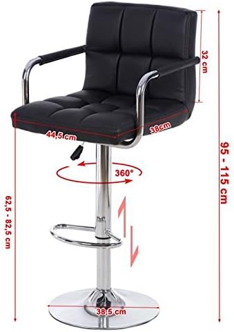 Flyelf 2 x Barhocker schwarz mit lehne und Armlehnen,höhenverstellbar 54,5-75,5cm