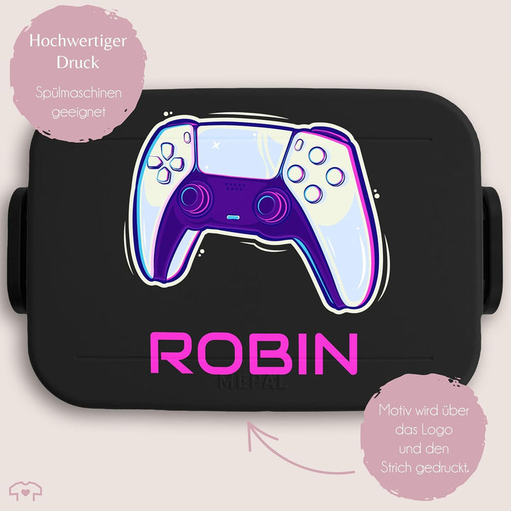 Shirtracer Mepal Lunchbox Kinder personalisiert Name Gaming Controller 1 Schwarz, 1 Schwarz