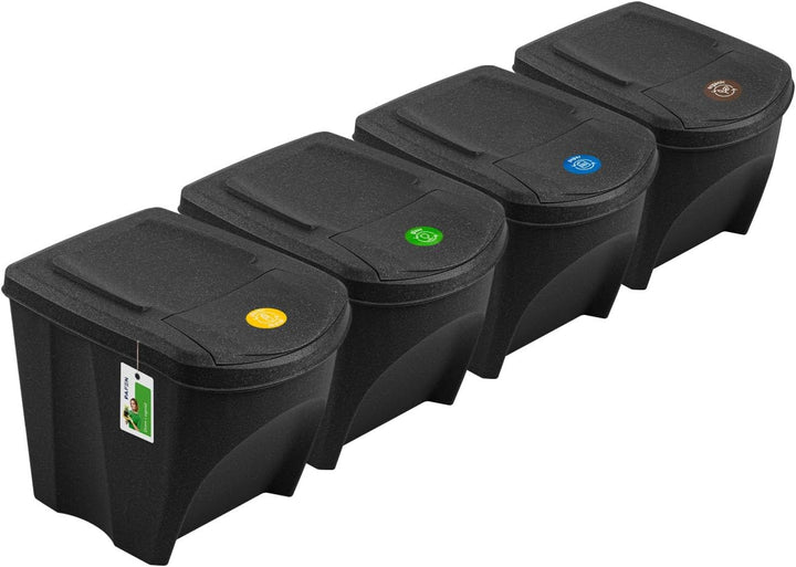 Mülleimer Set Eco Mülltrennsystem 4x25L – Abfalleimer mit farbigen Deckeln, Recycling Behälter für K