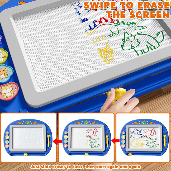 XL Magnetische Zaubertafel für Kinder, Maltafel mit Stempel & Stift, Lernspielzeug & Reisegrösse, Ge