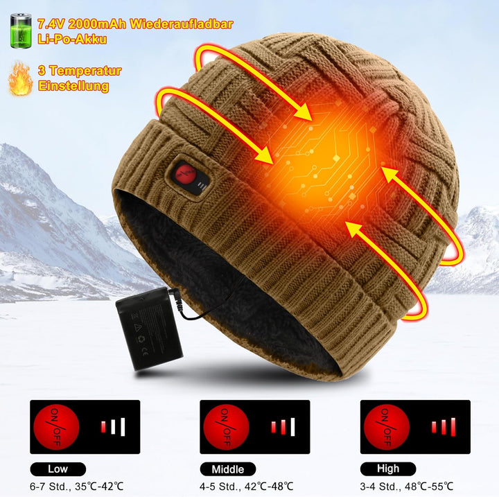Svpro Beheizte Beanie mit Wiederaufladbarem Akku 7,4V Li-Polymer-Akku hält bis zu 3-7 Stunden,Electr