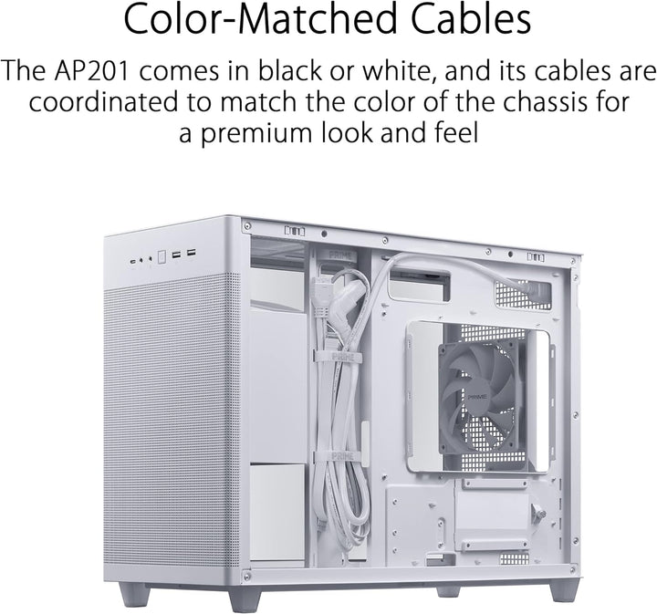 ASUS Prime AP201 Tempered Glass MicroATX Gehäuse weiss (33 Liter, unterstützt 360-mm-Kühler, Grafikk