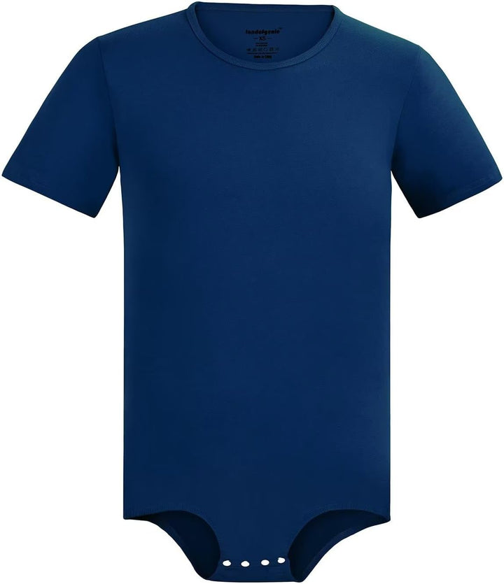 Landofgenie Männer Kurzarm Strampler Pyjama Bodysuit One Piece Strampler Dunkelblau XXL, Dunkelblau