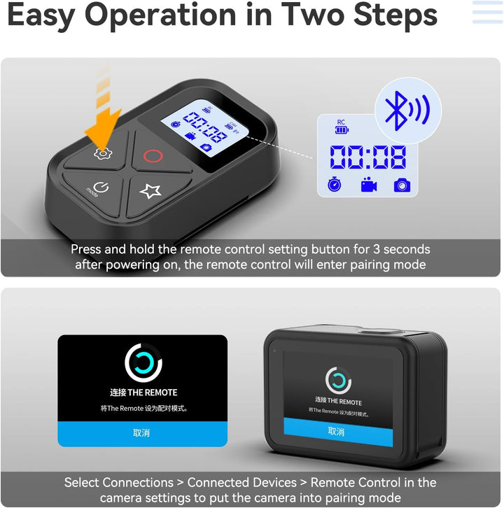 TELESIN Kabellose Bluetooth-Fernbedienung kompatibel mit Gopro Hero 12/11/10/9 8/Max wasserdichte Ka