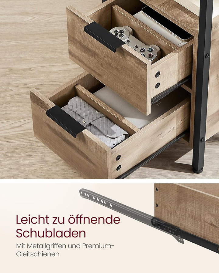 VASAGLE Beistelltisch, Nachttisch mit Steckdosenleiste, 2 Schubladen, Sofatisch, Nachtschrank für Wo