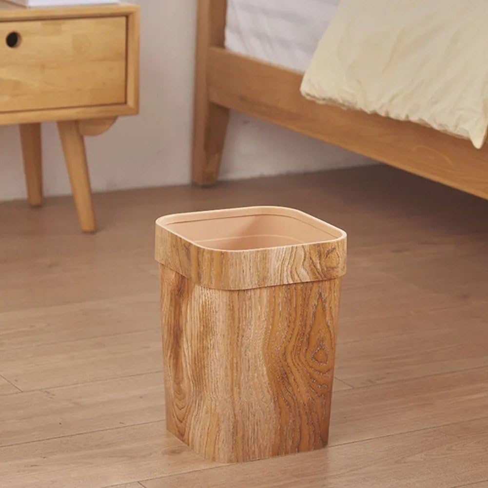 Holzmaserung Kunststoff-mülleimer Schlafzimmer, Quadratischer Bauernhaus-papierkorb Im Retro-Stil, O