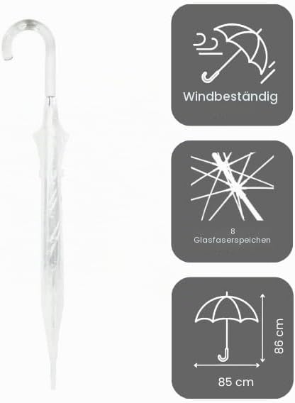 SMATI Durchsichtiger Regenschirm transparent Stockschirm Glockenform Hochzeit, Hochzeit