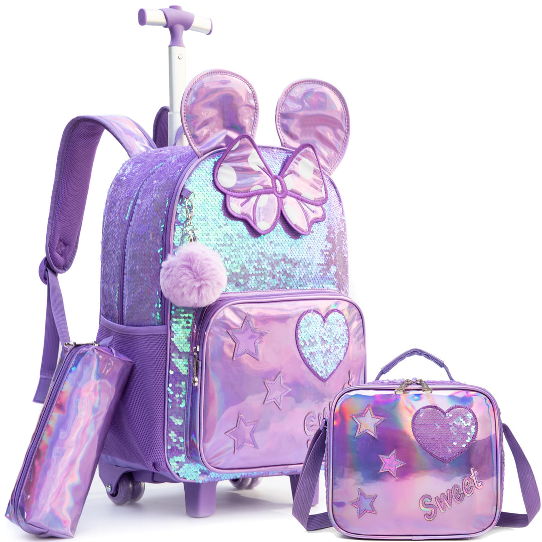 HTgroce Schulranzen Trolley Mädchen 7 Jahre Kinder Schulranzen Mit Rollen Kinderrucksack mit 2 Rolle