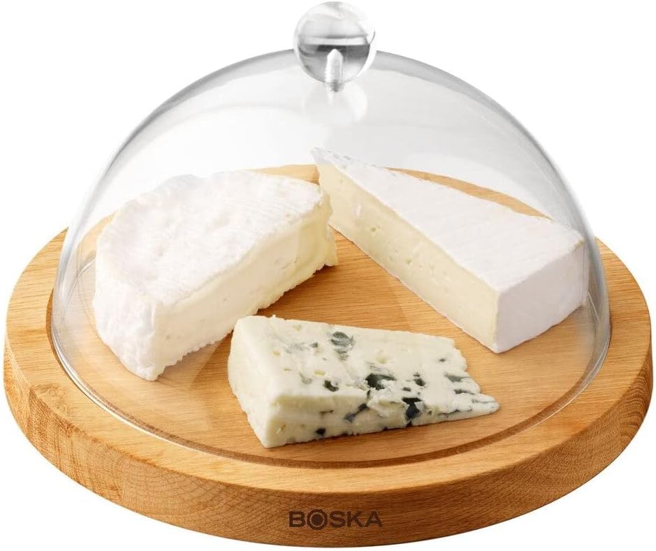 Boska Servierbrett Rund Friends mit Glocke/hält Käse länger frisch / 23,8 cm/Holz/Kunststoff/Braun