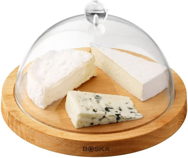 Boska Servierbrett Rund Friends mit Glocke/hält Käse länger frisch / 23,8 cm/Holz/Kunststoff/Braun