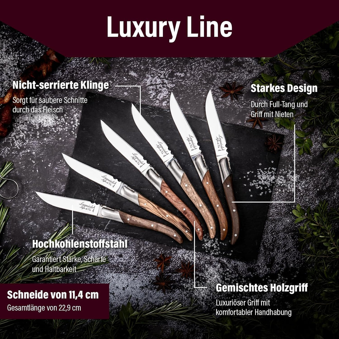 Laguiole Style de Vie Steakmesser Luxury Line, 6-teilig, Gemischtes Holz, Gemischtes Holz