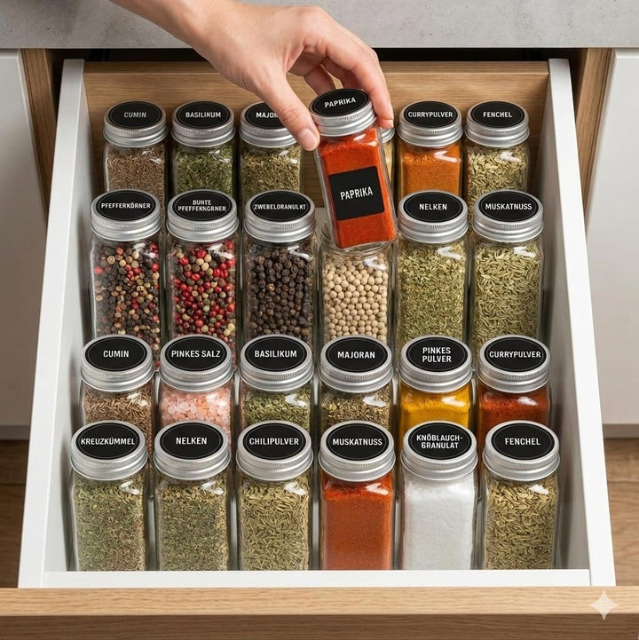 ZEBEN® Gewürzgläser Set 120 ml – 25 leere Glasdosen mit Deckel, einheitliche Gewürzaufbewahrung für