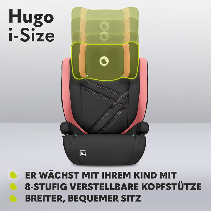 LIONELO HUGO I-SIZE Kinderautositz, Gruppe 2 3, von 100–150 cm, ISOFIX-Installation, verstellbare Ko