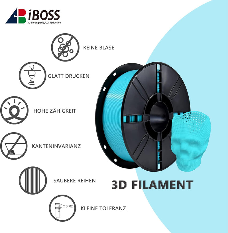 iBOSS PLA Plus (PLA+) 3D-Drucker Filament 1,75mm, Massgenauigkeit +/- 0,02 mm 1 kg Spule (2,2 LBS),