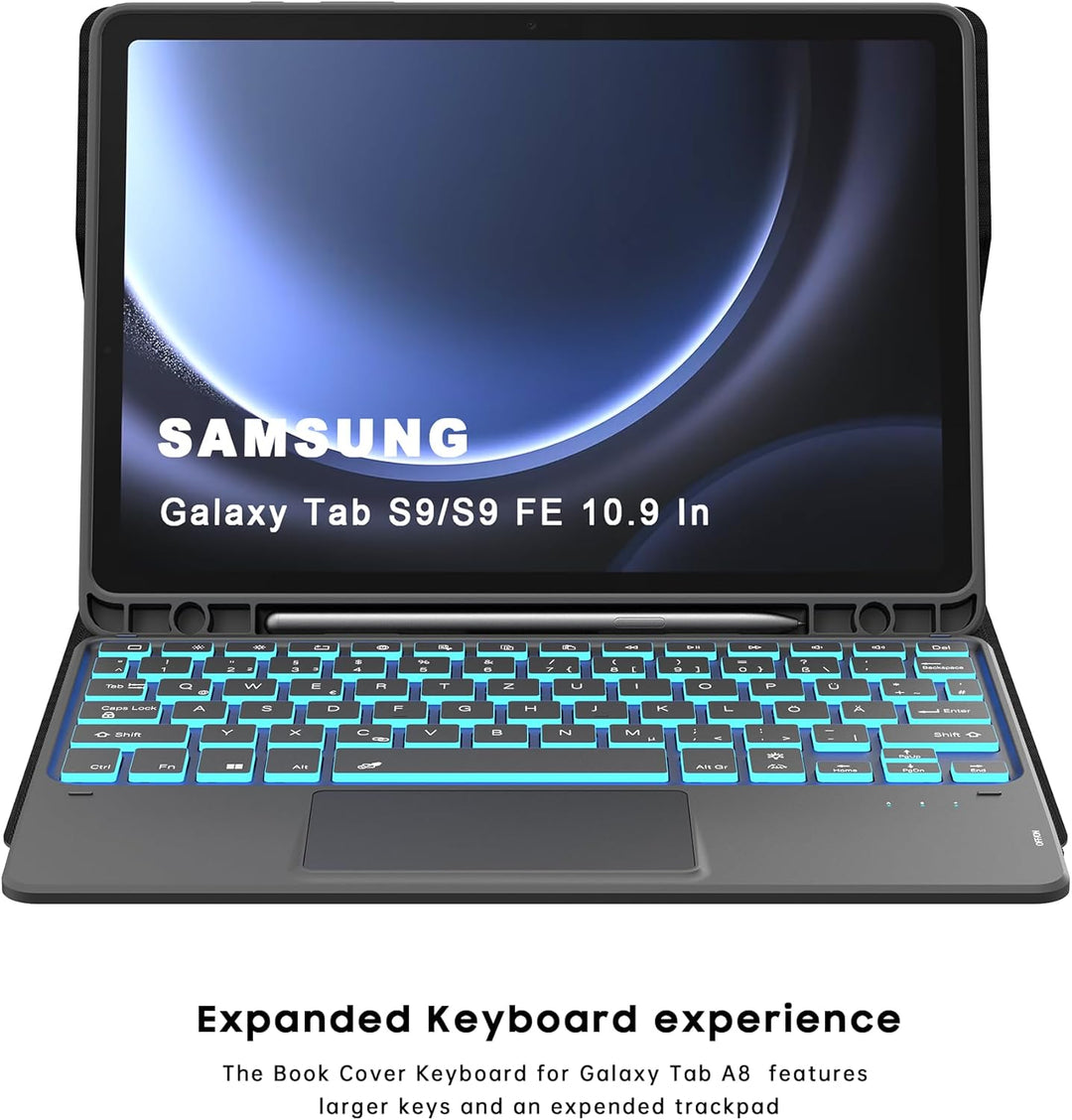 Tastatur Hülle für Samsung Galaxy Tab S9 FE / Tab S9 - 7 Farbige Beleuchtung Touchpad Tablet Cover m