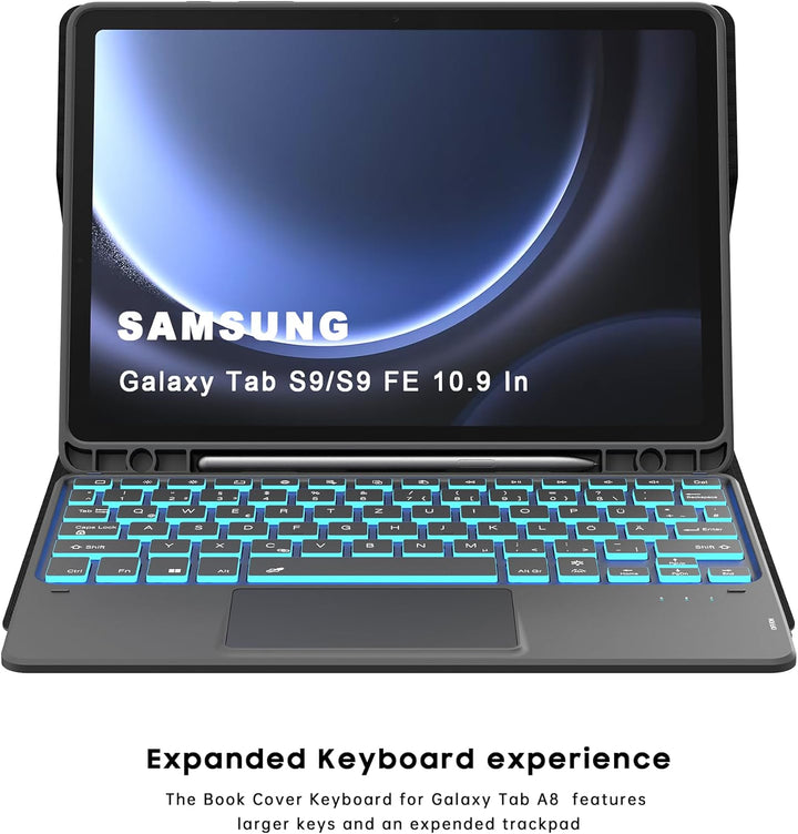 Tastatur Hülle für Samsung Galaxy Tab S9 FE / Tab S9 - 7 Farbige Beleuchtung Touchpad Tablet Cover m