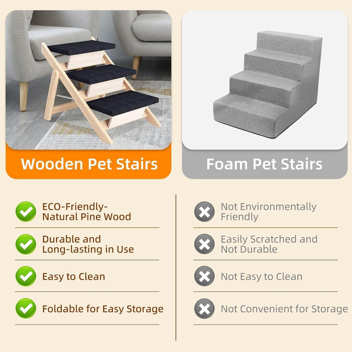 Holz-Hundetreppe & Rampe 2-in-1, Klappbar und Tragbar für Kleine und Mittelgrosse Hunde sowie Katzen