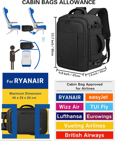 VANKEV für Ryanair Handgepäck 40x20x25 Laptop Rucksack Reiserucksack Klein Handgepäck Tasche Rucksac