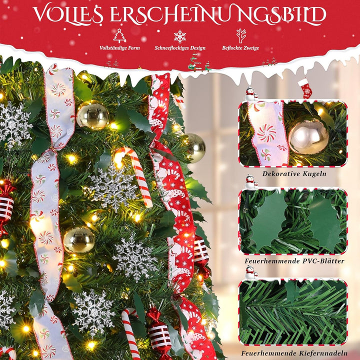 Clevich Pop Up Weihnachtsbaum 120 cm Dunkelgrün, Beleuchtet Christbaum mit 100 LED Lichtern,11 Beleu