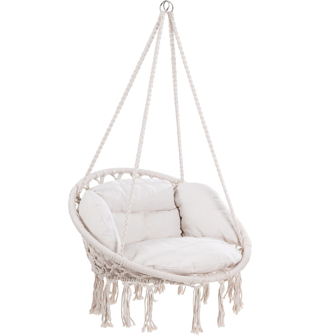 DETEX® Hängesessel bis 150kg Belastbar Boho Stil Wetterfest GS-Zertifiziert Garten 360° Drehbar Crem