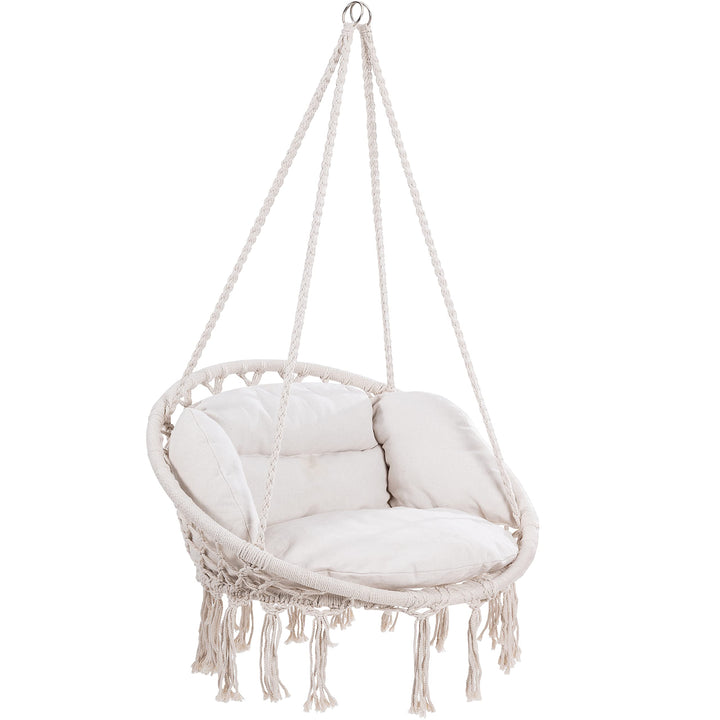 DETEX® Hängesessel bis 150kg Belastbar Boho Stil Wetterfest GS-Zertifiziert Garten 360° Drehbar Crem