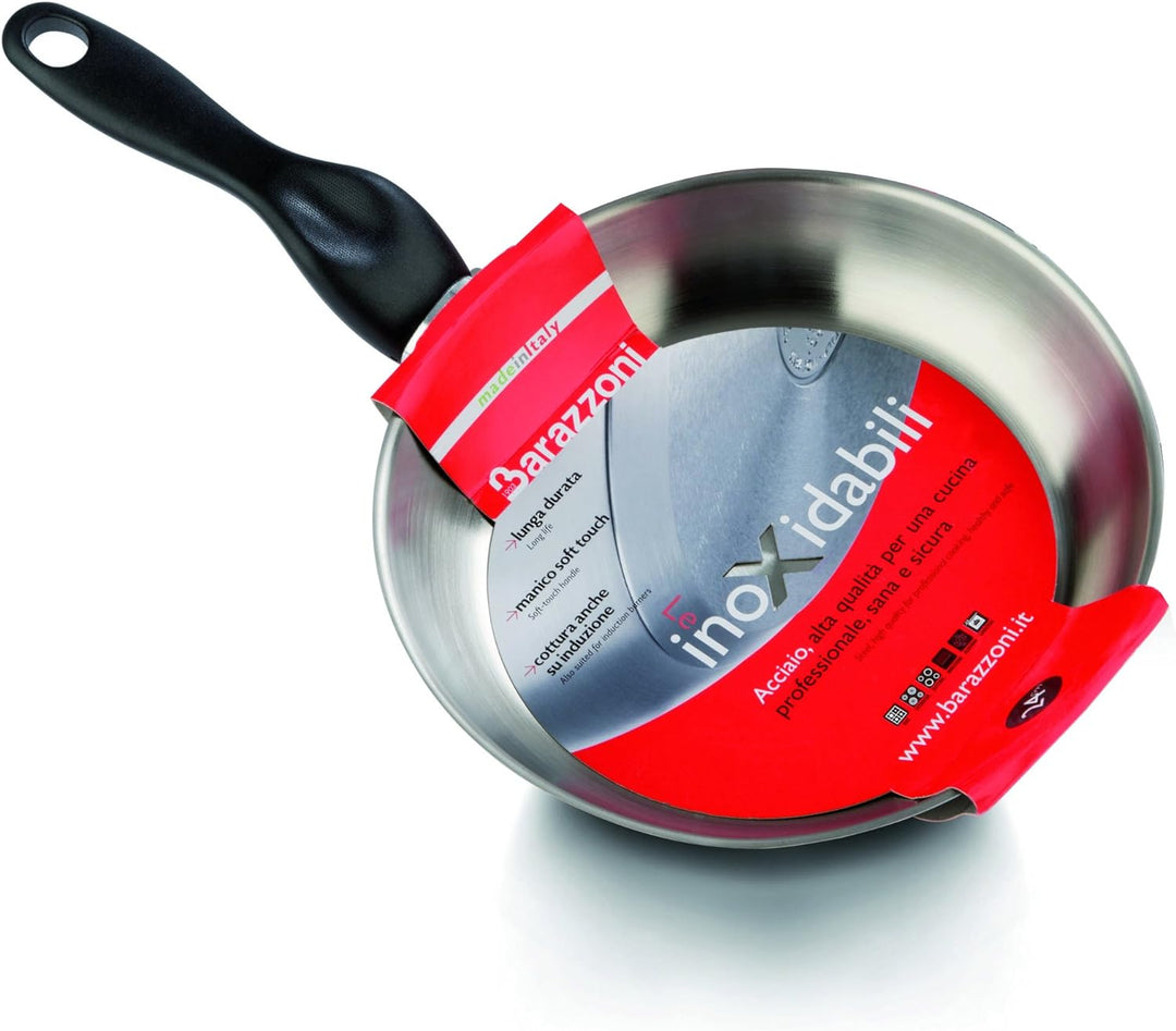 Barazzoni Le Inox Bratpfanne, 24 cm, aus Edelstahl 18/10, Silber, 24 cm ⌀24 cm Pfanne, ⌀24 cm Pfanne