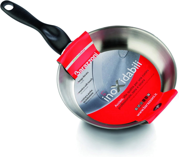 Barazzoni Le Inox Bratpfanne, 24 cm, aus Edelstahl 18/10, Silber, 24 cm ⌀24 cm Pfanne, ⌀24 cm Pfanne
