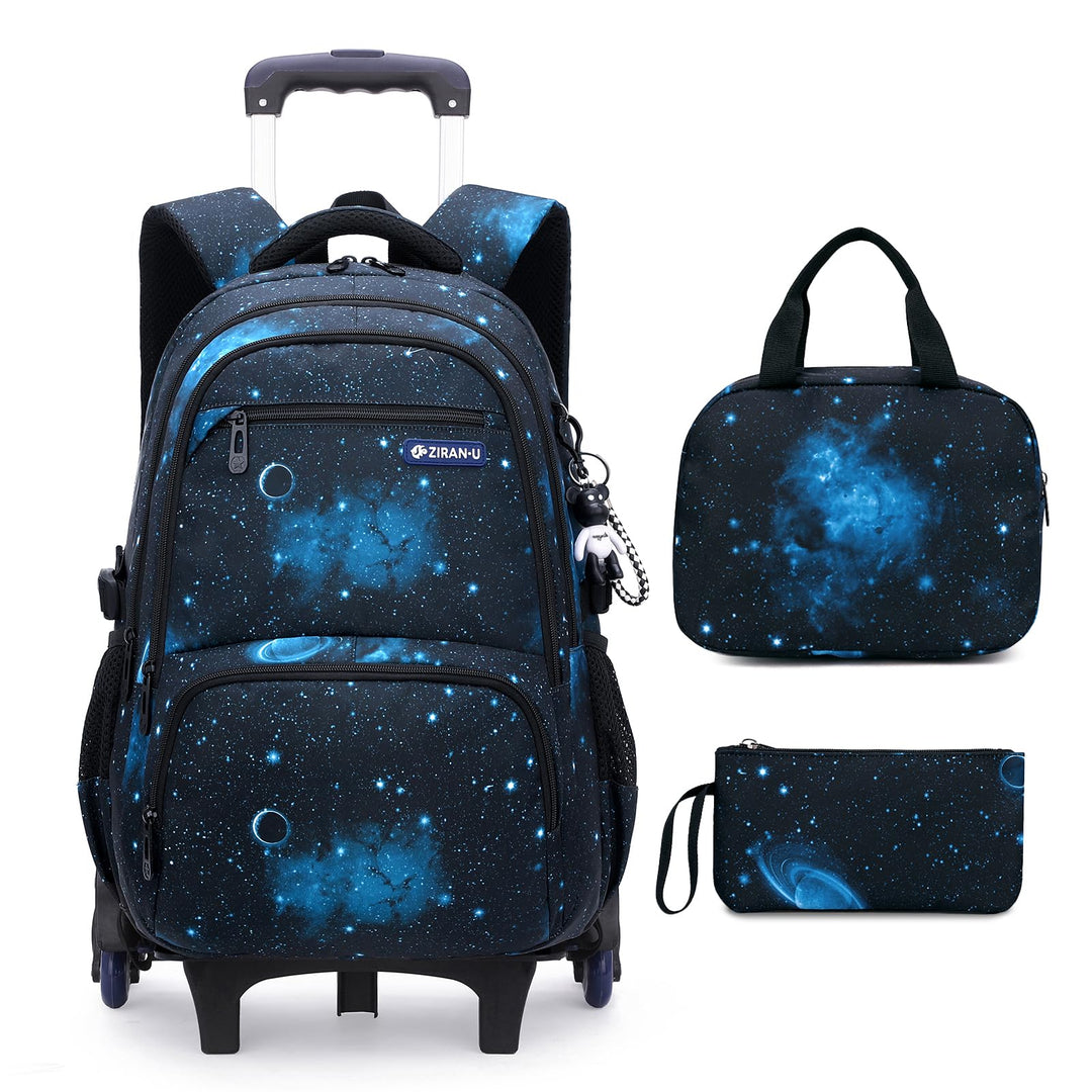 Amythe Schulrucksack Trolley für Jungen Teenager Rucksack mit Rollen 3-teilig mit Lunchtasche Federm