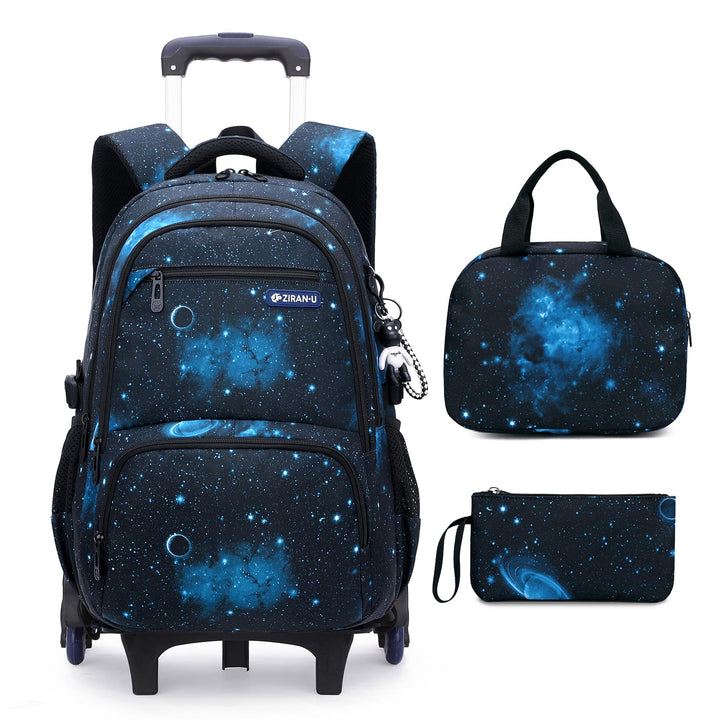 Amythe Schulrucksack Trolley für Jungen Teenager Rucksack mit Rollen 3-teilig mit Lunchtasche Federm