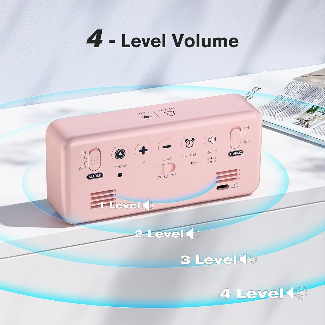 Wecker Digital, LED Digitaluhr mit Temperaturanzeige Tragbarer Spiegelalarm Tischuhr mit 2 Alarmen 1
