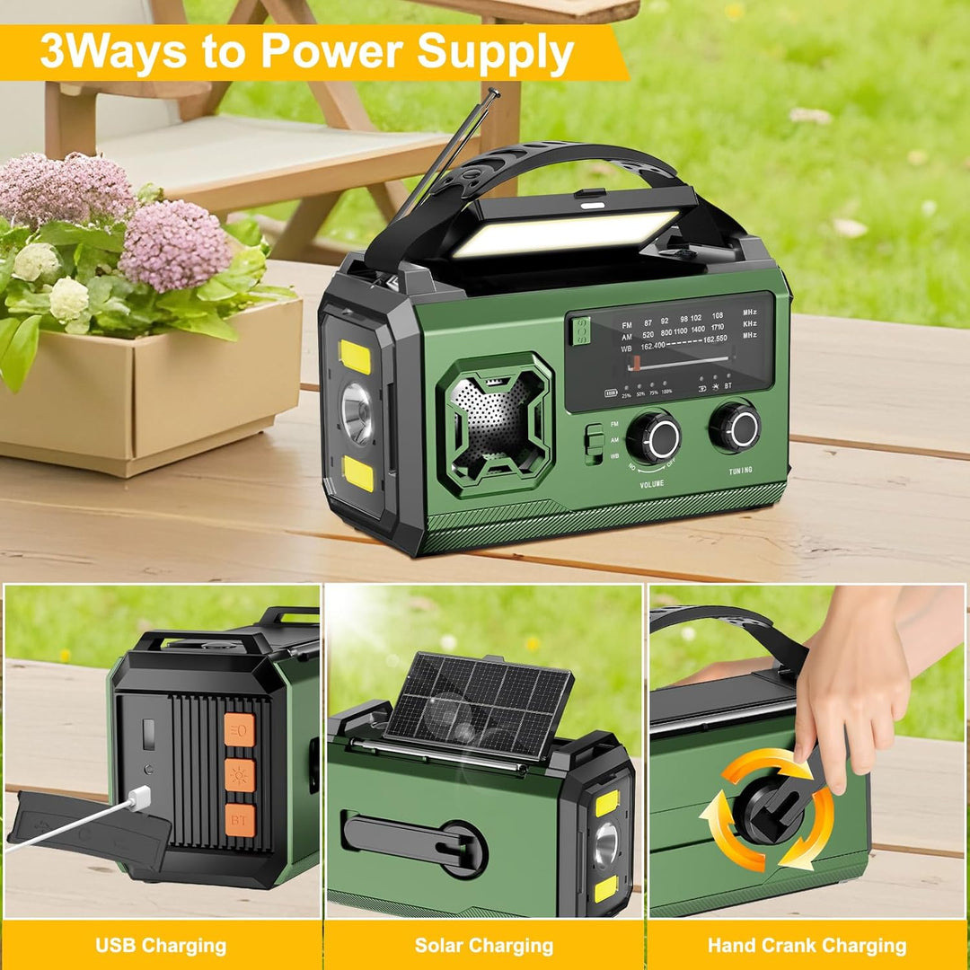 Kurbelradio- 27000mAh Notfallradio mit Kurbel und Solar, FM/AM Tragbar Solar Emergency Radio mit SOS